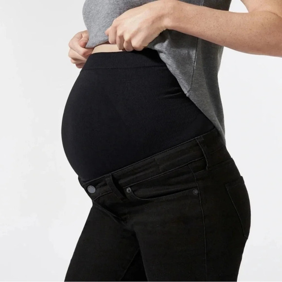 Blanqi Denim Maternity Skinny Jeans 0 Belly Support Distressed Black Full Panel - Picture 2 of 12
